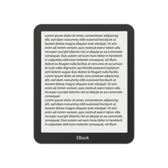 Ebook with text. Digital reading and gaming device