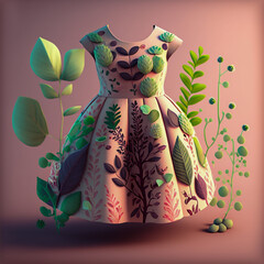3d baby clothes with botanical elements, generative ai background