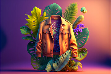 3d rendering illustration with men's clothing and botanical elements, generative ai