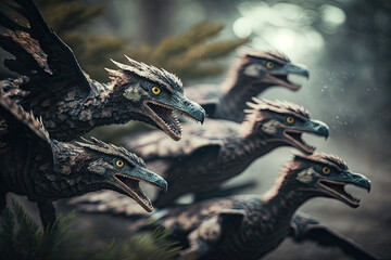 Pack of Velociraptors HuntingGenerative AI