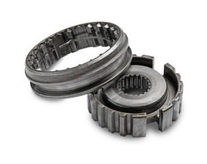 Different stainless steel gears on white background