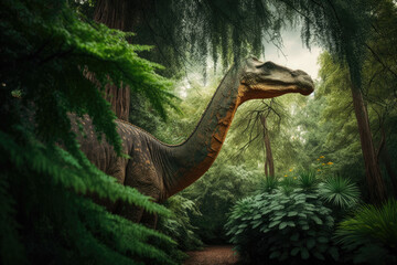 Giant Brachiosaurus Grazing on Trees Generative AI