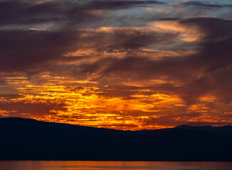 Fototapeta premium Beautiful calm lake with sunset