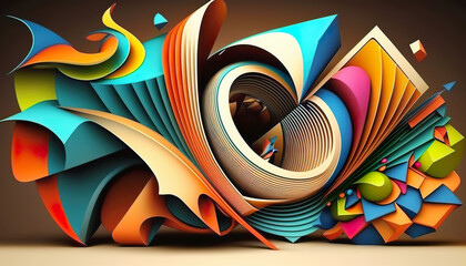 Wonderful shapes very abstract that looks good colorful background.AI generated abstract geometric 3D render illustration.