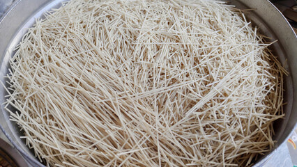 close up click of Raw vermicelli dessert. 