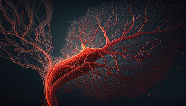 Close-up Microscopic Image of Red Blood Vessels - Anatomy and Physiology. Generative ai illustration