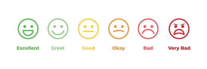 Smile rating icon set. Customer experience icon. Smile rating with 6 scale infographic concept for graphic, web and mobile design 