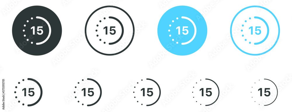 Poster time passage icon, timer icon, deadline watch sign button, 15 minutes or seconds icon - clock stopwa