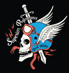 Vintage Biker Skull Emblem.Vector graphic illustration