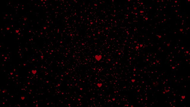 Red Hearts motion for Valentine's day Greeting love video. 4K Romantic looped animation on black background for Valentine's day, St. Valentines Day, Mother's day, Wedding anniversary invitation e-card