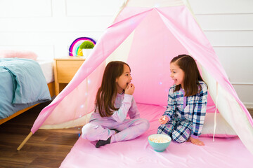 Best friends kids having a fun slumber party
