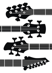 Guitar silhouette. Silhouette acoustic and electric guitar neck and head. Isolated musical instrument, minimal abstract music symbols vector black silhouette of modern guitar concept.