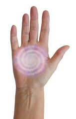 Flat Palm showing a spiraling pink Chakra vortex healing energy isolated transparent png file, 
