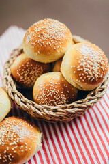 Homemade buns in a basket