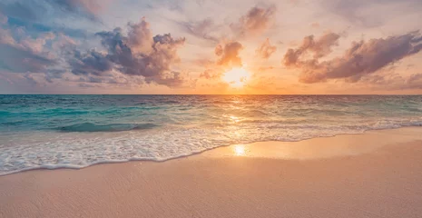 Acrylic prints Beach sunset Closeup sea sand beach. Beautiful beach landscape. Inspire tropical beach seascape horizon. Dreamy sunset sky calm tranquil relax sunrise summer mood. Positive energy meditation summer tropical island