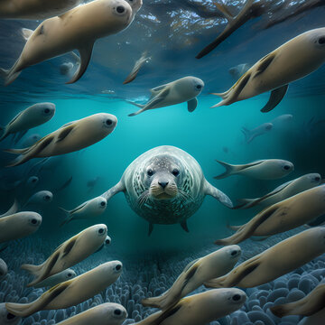 Sea Lions Coloni, Seal Family. Generative AI