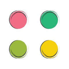 Round Shapes Design Elements In Beautiful Colors, Round Circle Colorful Design With Brush Style, Grunge Circles