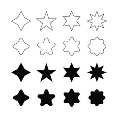 Stars Set of Black Icon, Star Vector Collection, Modern Simple Stars, Bursting Promo Star Tag