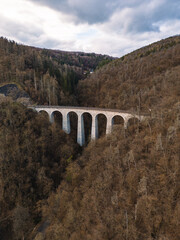 Beautiful rural landscape and view viaduct on the Viaduct Zampach on Sazava river, Central Bohemian region, Czech republic