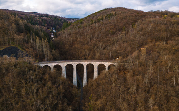Beautiful rural landscape and view viaduct on the Viaduct Zampach on Sazava river, Central Bohemian region, Czech republic