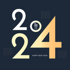 Happy 2024 New Year celebration. Cover, flyer and poster minimal design template.
