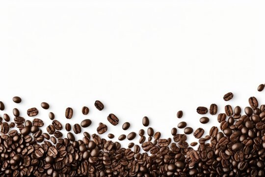 Roasted coffee beans on white background. Generative AI