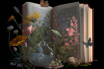 Education books with flowers, made with Generative AI