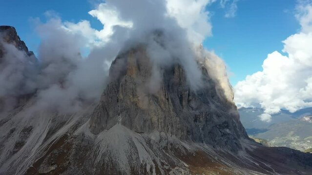 Aerial video of Monte Re Gosla in the Italian Dolomites (Passo Gio)