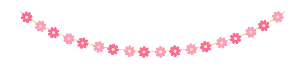 Cute spring floral garland illustration. Flower buntings for springtime designs.