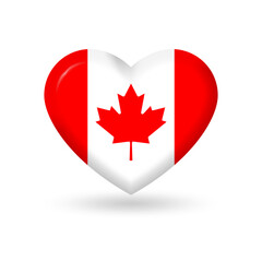 Canada heart flag 3d icon, badge or button. Canadian national symbol. Vector illustration.