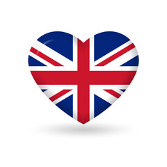 UK heart flag 3d icon. United Kingdom badge or button. British symbol. Vector illustration.