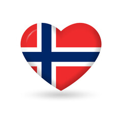Norway heart flag 3d icon, badge or button. Norwegian national symbol. Vector illustration.