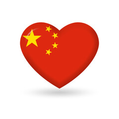 China heart flag 3d icon, badge or button. Chinese national symbol. Vector illustration.