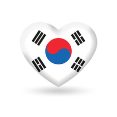 South Korea heart flag 3d icon, badge or button. Korean national symbol. Vector illustration.