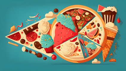Junk Food Colorful Flat Illustration.