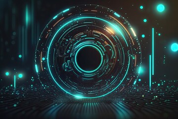 Fototapeta premium Futuristic abstract circular technology background. Digital hologram screen.Generative AI