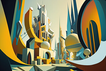 Futuristic city of the future, cubism