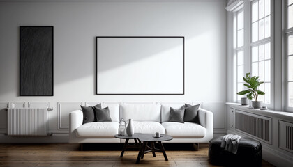 White Blank Canvas Art Mockup in Modern Living Room - Generative AI
