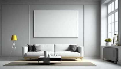 White Blank Canvas Art Mockup in Modern Living Room - Generative AI