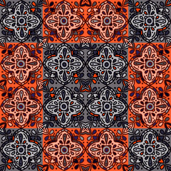 Seamless pattern with mandalas mosaic. Abstract geometric ornamental wallpaper. Vintage decorative tile