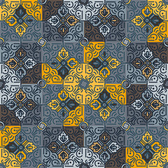 Ethnic floral mosaic seamless pattern. Abstract geometric ornamental wallpaper.