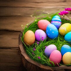 Easter eggs in the nest. Congratulations and gifts for Easter. Illustration