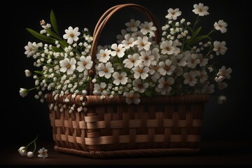 Obraz na płótnie Canvas A Bouquet of White Blooms in a Rustic Wooden Basket