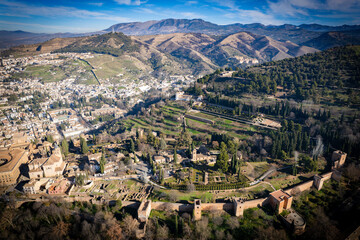 Obraz premium Aerial view looking down on the Alhambra in Granada Spain