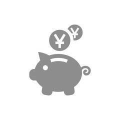 Piggy bank and yen, yuan coin vector icon. Savings, money and finance fill symbol.