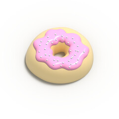 Glazed Donut 3d rendered realistic design set of elements. Sweet food, donuts with sprinkle. 3d Render illustration isolated on white background with alpha channel.