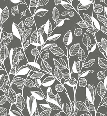blueberry branches, berries and leaves. seamless lace pattern. vector illustration