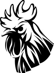 Head of rooster. Cock abstract character illustration. Graphic logo designs template for emblem. Image of portrait for company use.