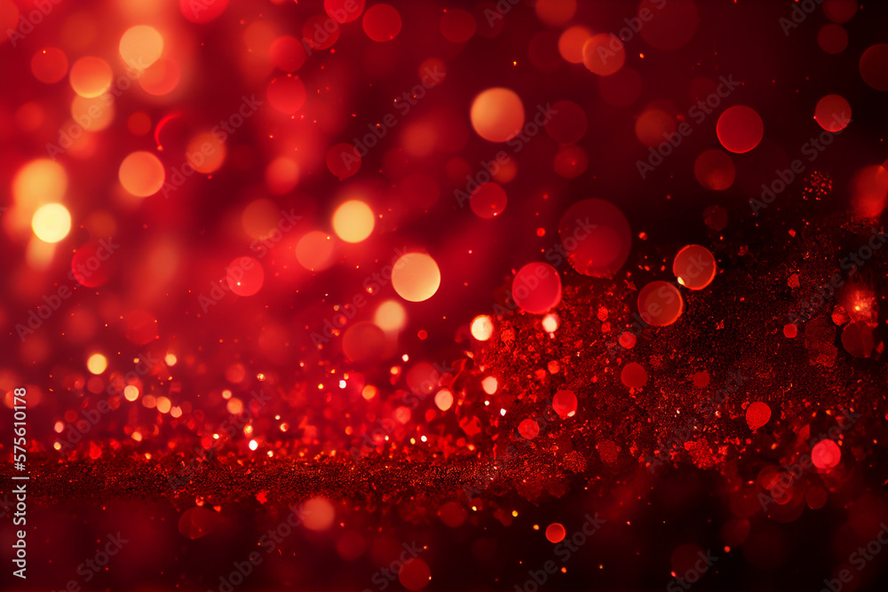 Wall mural red glitter background, glowing red blur for christmas or festive texture. generative ai