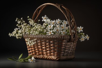 Fototapeta na wymiar Fragrant White Flowers in a Handcrafted Wooden Basket Generative AI